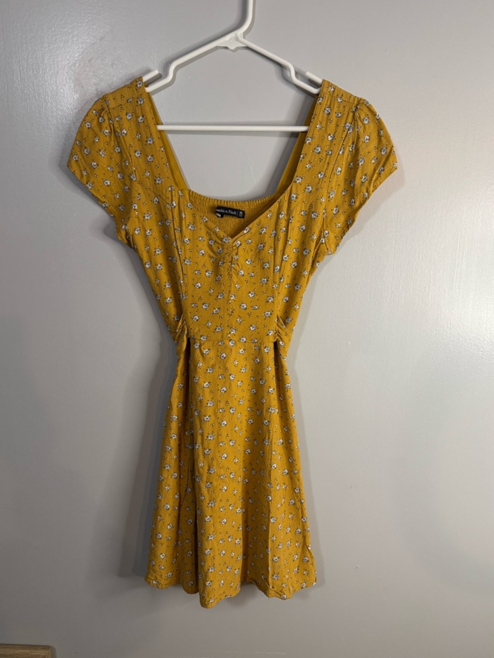 Abercrombie & Fitch Mustard Yellow Floral Square-Neck Mini Dress Size XS